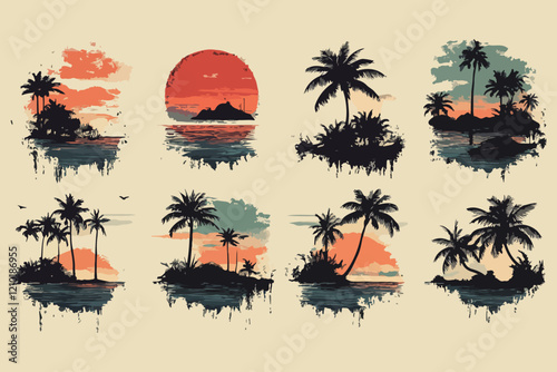 Summer beach palm  t shirt bundle vector design