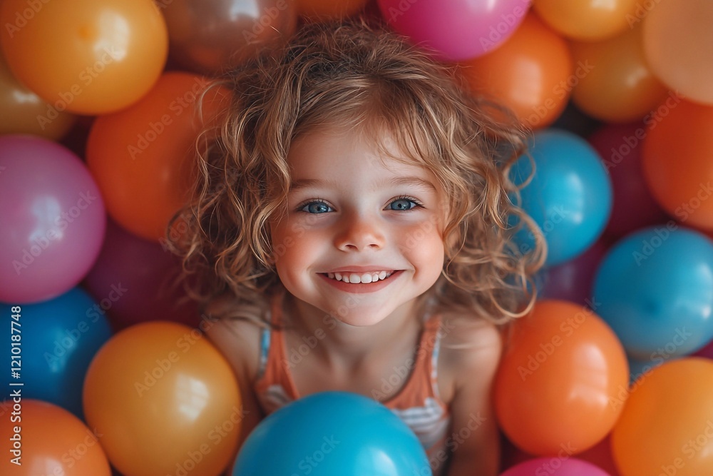 Obraz premium Balloons and children: Involve children in the shot by playing with balloons.