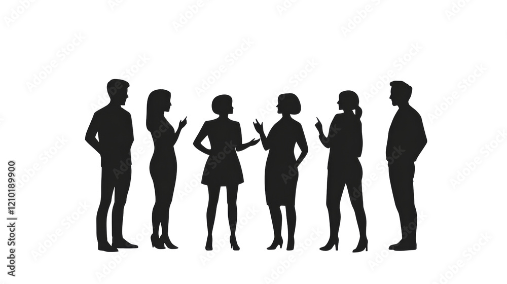 Standing people silhouettes having a discussion, isolated on transparent background Standing people silhouettes having a discussion, isolated on transparent background