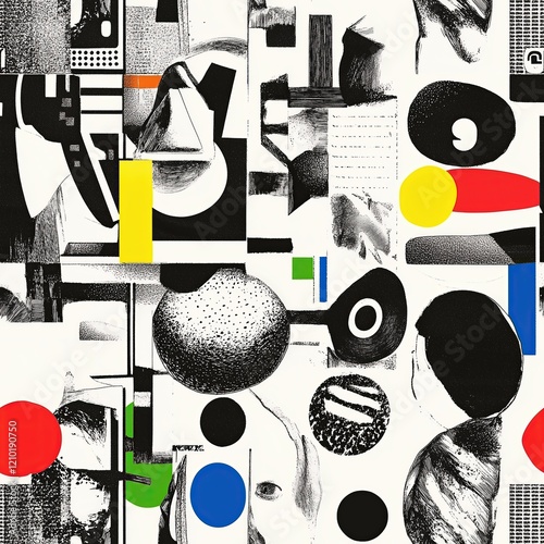 Seamless Pattern , Abstract artwork featuring bold geometric shapes, textures...