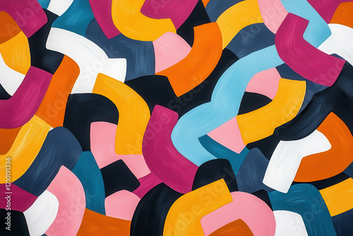 Colorful abstract brushstroke pattern with curved shapes in a dynamic composition