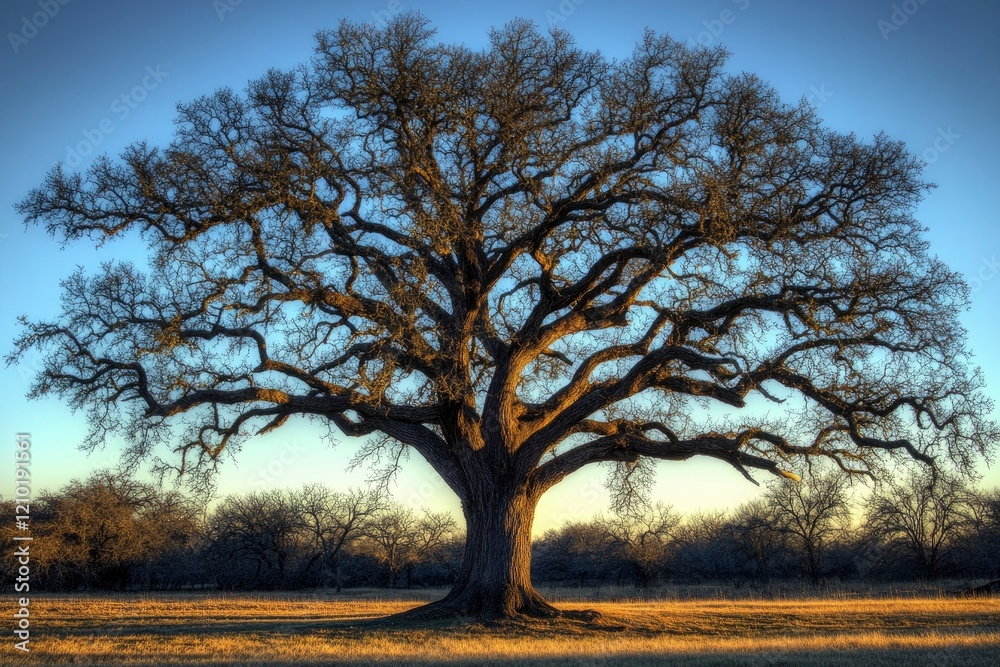 Majestic Oak Tree at Sunset: A Serene Landscape Photograph Majestic Oak Tree at Sunset: A Serene Landscape Photograph