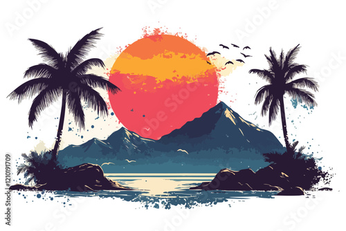 tropical island with palm trees t shirt vector design