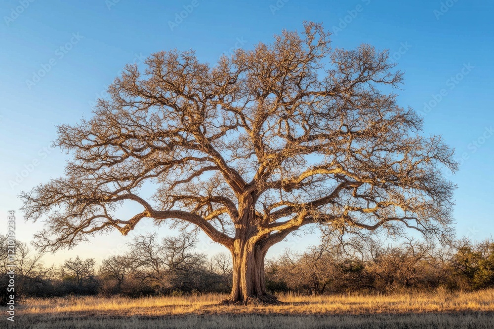 Majestic Oak Tree: A Serene Landscape in Golden Sunlight Majestic Oak Tree: A Serene Landscape in Golden Sunlight