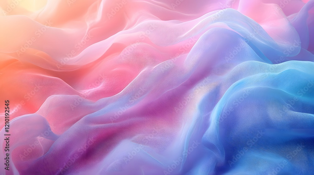Obraz premium Delicate Pastel Banner with Ethereal Rainbow Gradient and Soft Blur Effect Smooth Swirling Waves of Soft Blue Pink and Other Pastel Colors Create a Dreamy Calming Aesthetic Background