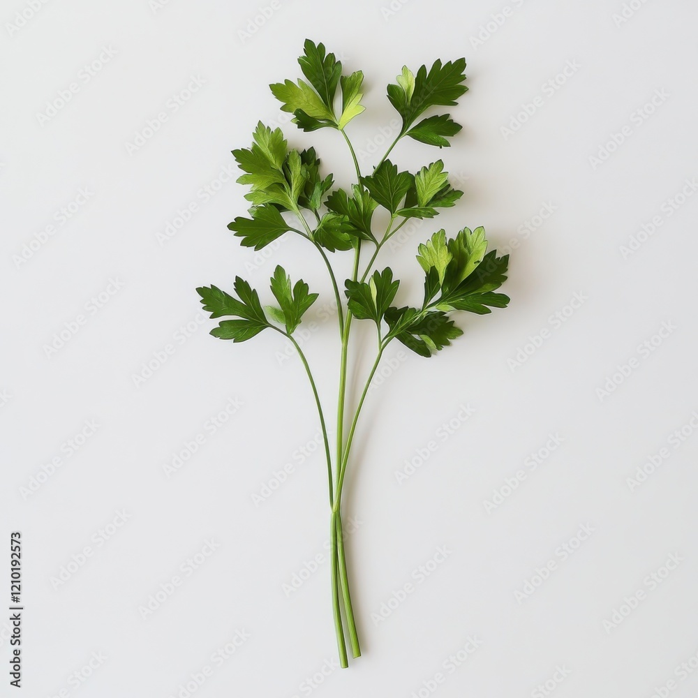 Fresh parsley sprig with vibrant green leaves displayed on a plain background Fresh parsley sprig with vibrant green leaves displayed on a plain background