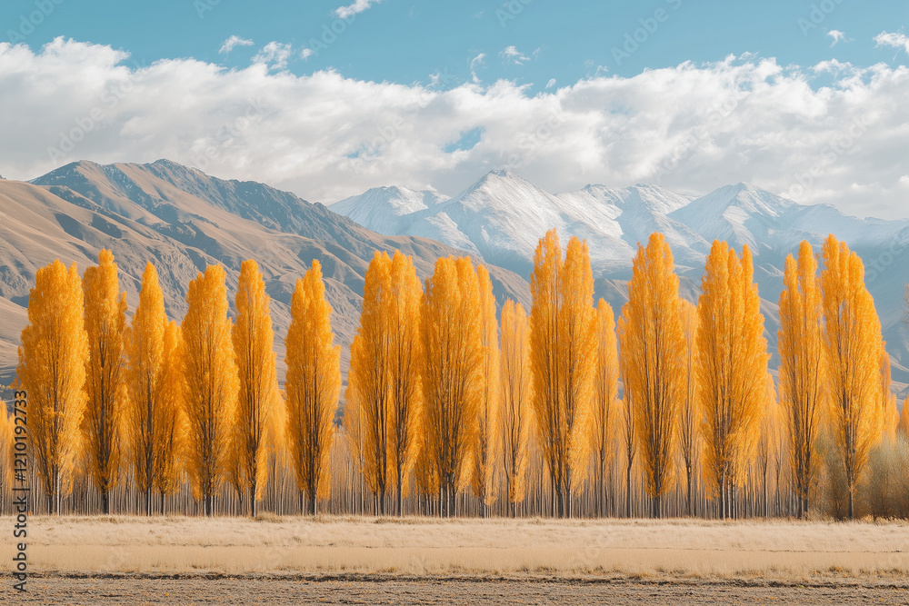 Fototapeta premium Warm sunlight illuminating autumn poplar leaves