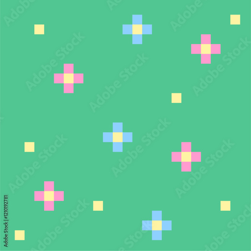 Cute Pastel Vector Illustration Kawaii Flower And Grass Background