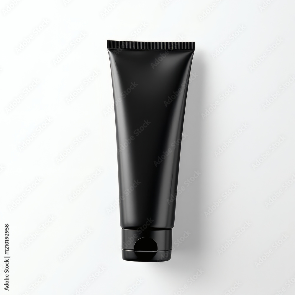 High-quality mockup of a blank black cosmetic tube, perfect for beauty product packaging design, isolated on white background.