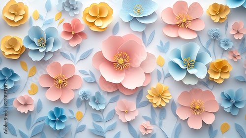 Photos 3D paper-cut style colorful floral pattern with colorful background