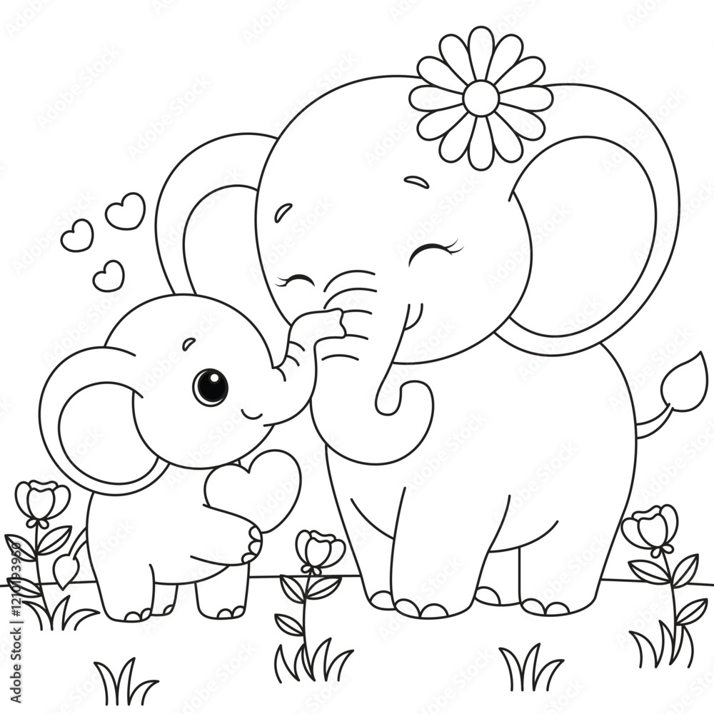 Poster Baby elephant giving its mother a heart, valentine's day ...