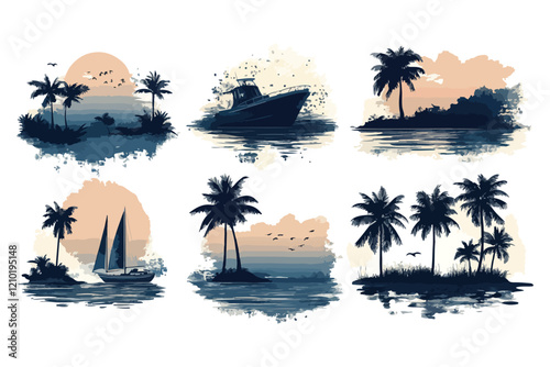 tropical island with palm trees t shirt vector design