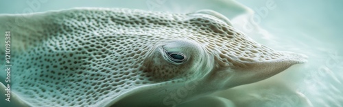 Close-up view of a stingray's face showcasing intricate textures and unique features in an underwater habitat photo