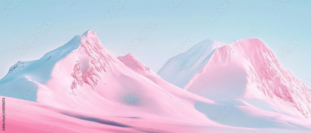 Mountains covered in snow with pastel pink and blue hues, creating a dreamy landscape. Ideal for winter travel, adventure and nature-themed projects. Mountains covered in snow with pastel pink and blue hues, creating a dreamy landscape. Ideal for winter travel, adventure and nature-themed projects.