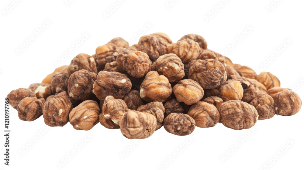 Tiger nuts in a pile healthy snack option, isolated on transparent background Tiger nuts in a pile healthy snack option, isolated on transparent background