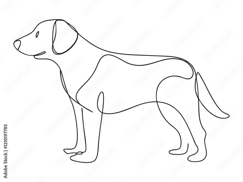 Fototapeta premium Dog continuous one line art drawing of outline. vector illustration