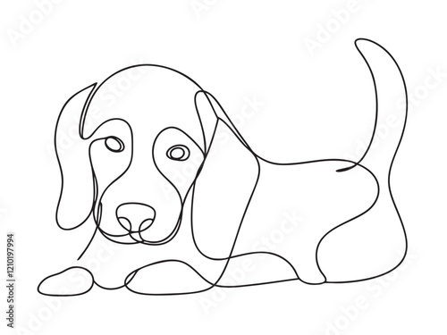 Dog continuous one line art drawing of outline. vector illustration