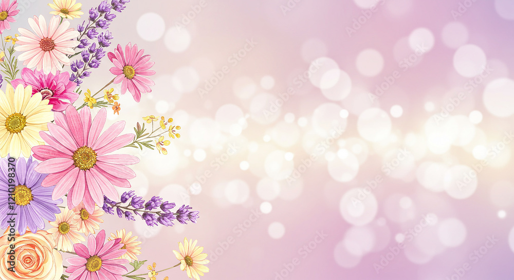 Pastel Pink and Purple Floral Bouquet with Bokeh Background Spring Flowers Soft Colors Delicate Pastel Pink and Purple Floral Bouquet with Bokeh Background Spring Flowers Soft Colors Delicate