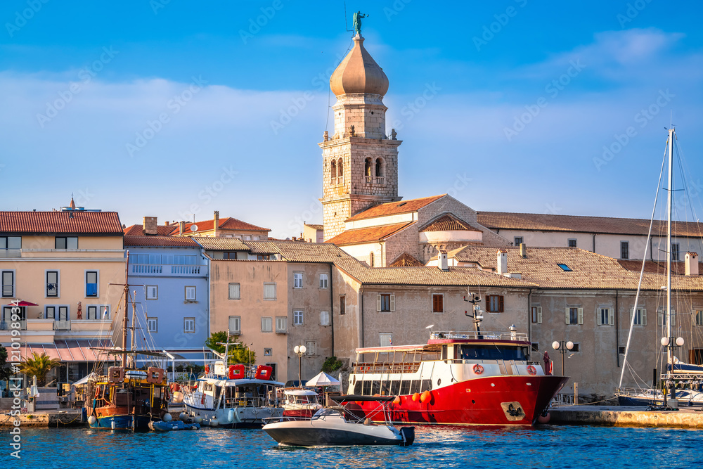 Island town of Krk waterfront view