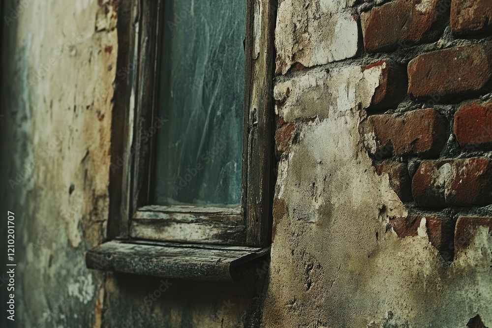Old Weathered Window in Decaying Brick Wall Old Weathered Window in Decaying Brick Wall