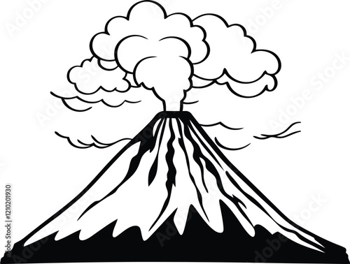 Volcano silhouette vector illustration, Volcano line art vector, Volcano mountain vector design