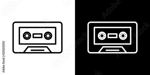 Cassette tape icon set in black filled and stroke line style.