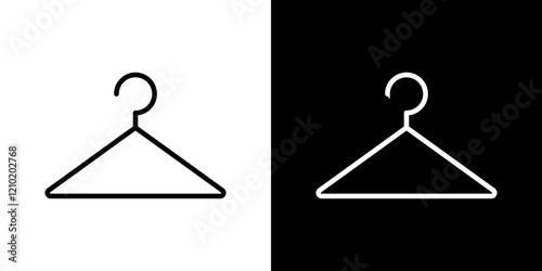 Clothes hanger icon set in black filled and stroke line style.