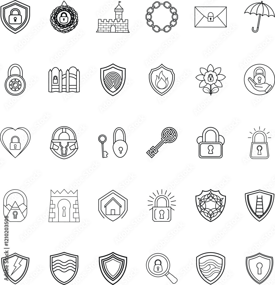 Security Icons Locks, Shields, Keys, Castles, and Protection Symbols Security Icons Locks, Shields, Keys, Castles, and Protection Symbols