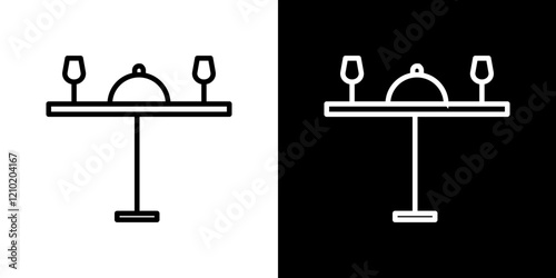 Dining table icons set in black filled and stroke line style