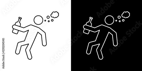 Drunk human vector icon in thin line style
