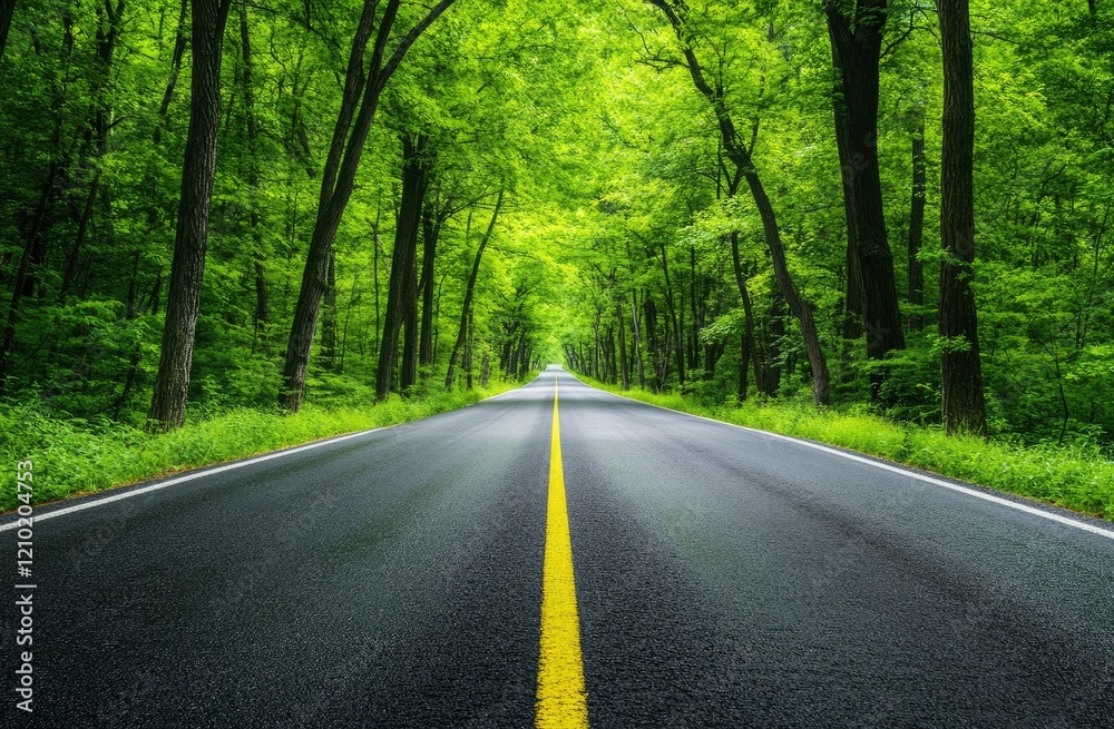 Fototapeta premium Scenic Road Through Lush Green Forest Canopy