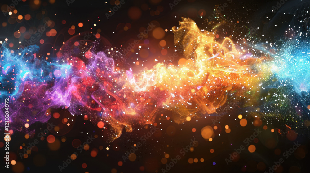 Vibrant abstract background with colorful swirls and glowing particles, creating sense of movement and energy. Perfect for artistic designs and digital art Vibrant abstract background with colorful swirls and glowing particles, creating sense of movement and energy. Perfect for artistic designs and digital art