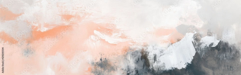 Fototapeta premium Soft pastel peach and gray chaotic abstract art creates a soothing yet dynamic atmosphere in a modern setting