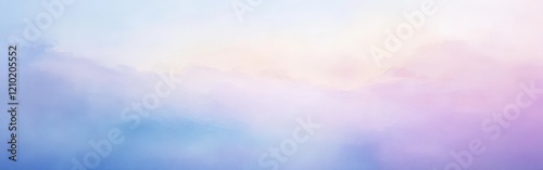 Soft pastel blue and lavender mist envelops the landscape during early morning light in a serene environment