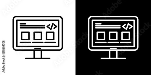 Front end icons set in black filled and stroke line style