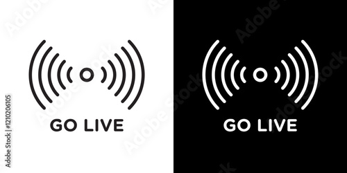Go live icons set in black filled and stroke line style