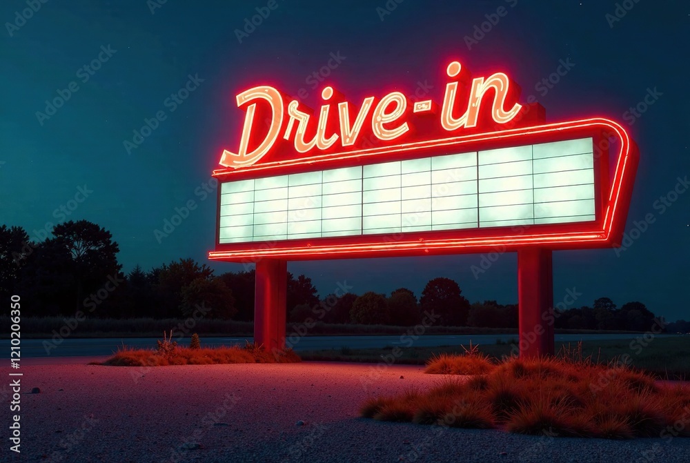 custom made wallpaper toronto digitalRetro Drive-In Movie Marquee Sign, Night, Classic Cinema