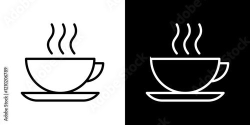 Hot drinks icons set in black filled and stroke line style