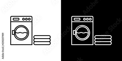 Laundry icons collection in black and blue colors