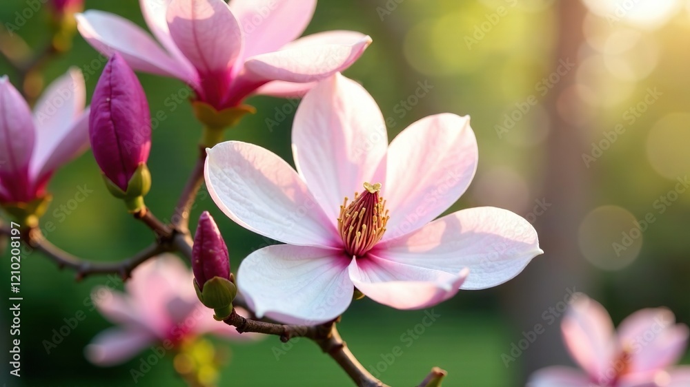 Magnolia Stellata Blossoms in Garden - Springtime Beauty Magnolia Stellata Blossoms in Garden - Springtime Beauty