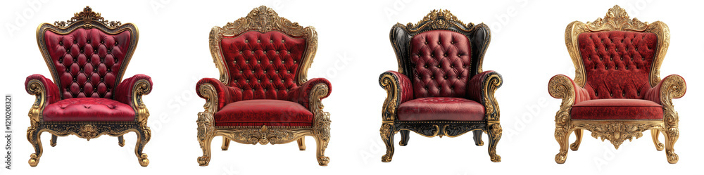 Elegant Baroque Style Throne Chairs Red Velvet Upholstery Gold Black Accents Luxury Furniture Set Elegant Baroque Style Throne Chairs Red Velvet Upholstery Gold Black Accents Luxury Furniture Set