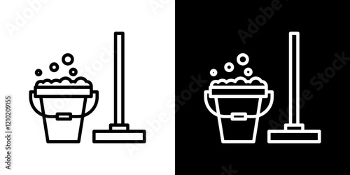 Mop cleaning vector icon in thin line style