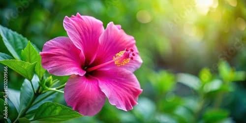 Fototapeta Naklejka Na Ścianę i Meble -  Vibrant Pink Hibiscus Flower Close-up, garden, flower