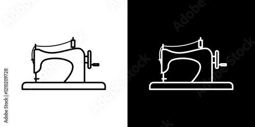 Old sewing machine vector icon in thin line style