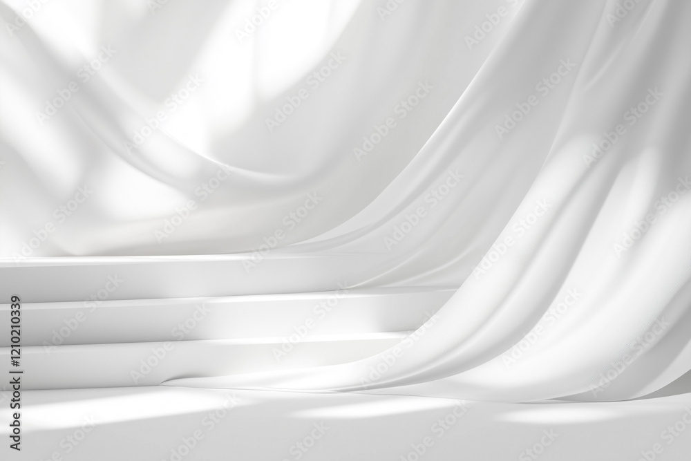 Obraz premium Front view Dsiplay product photo studio template mockup with white fabric cloth background