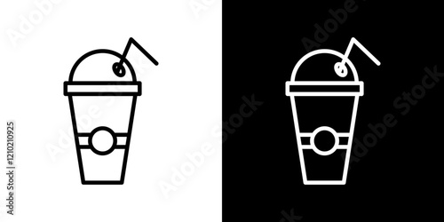 Plastic drinking cup vector icon in thin line style