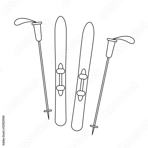 Outline skis and ski poles, minimalist design for winter sports themes.