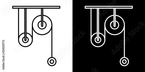 Pulley icons set in black filled and stroke line style
