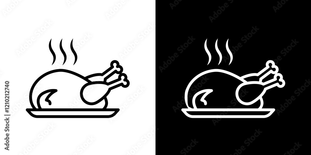 Roasted turkey vector icon in thin line style Roasted turkey vector icon in thin line style