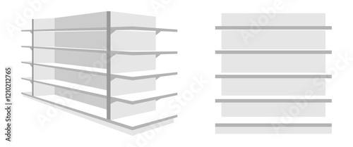 store or supermarket shelf rack set vector illustration isolated on white background.